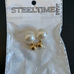 Simulated Pearl with Golden Double Sided Stud